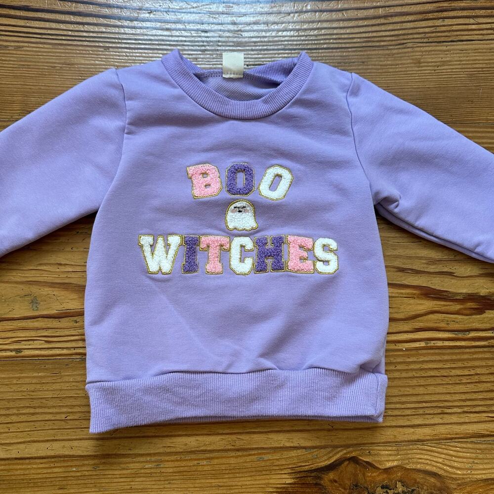 Shein purple Boo Witches Halloween embroidered crew sweater SIZE 2‎